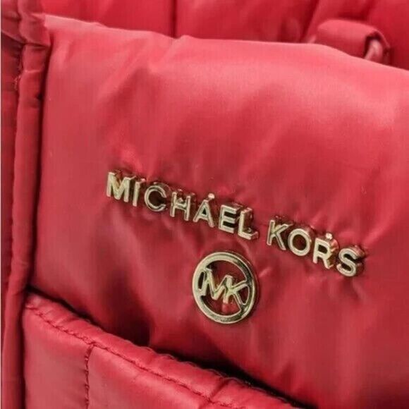 MICHAEL KORS Stirling quilted recycled nylon puffy SMALL tote bag RED $258 - Picture 5 of 5